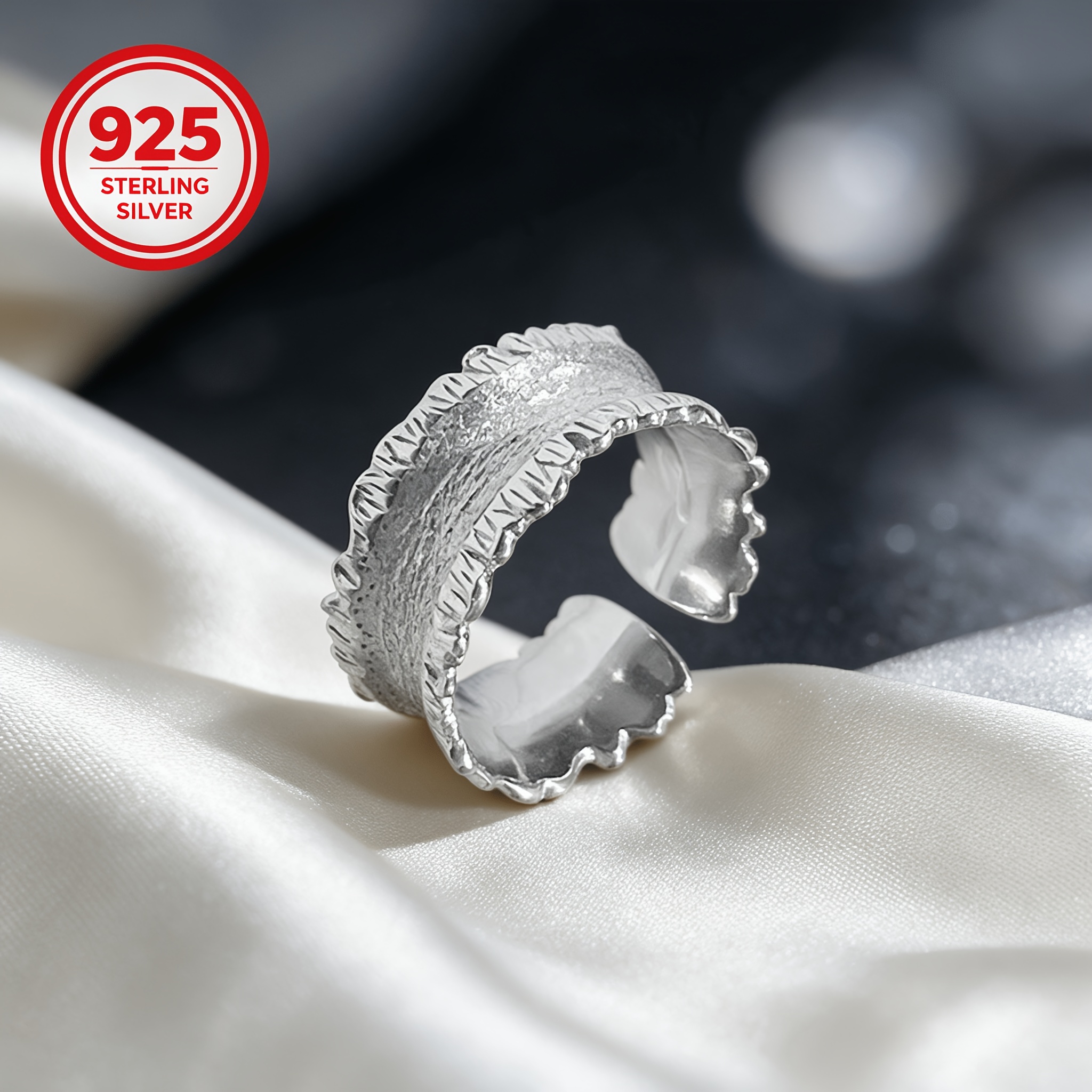 925 Silver Adjustable Open Lace Trim Geometric Ring, Stylish Gift